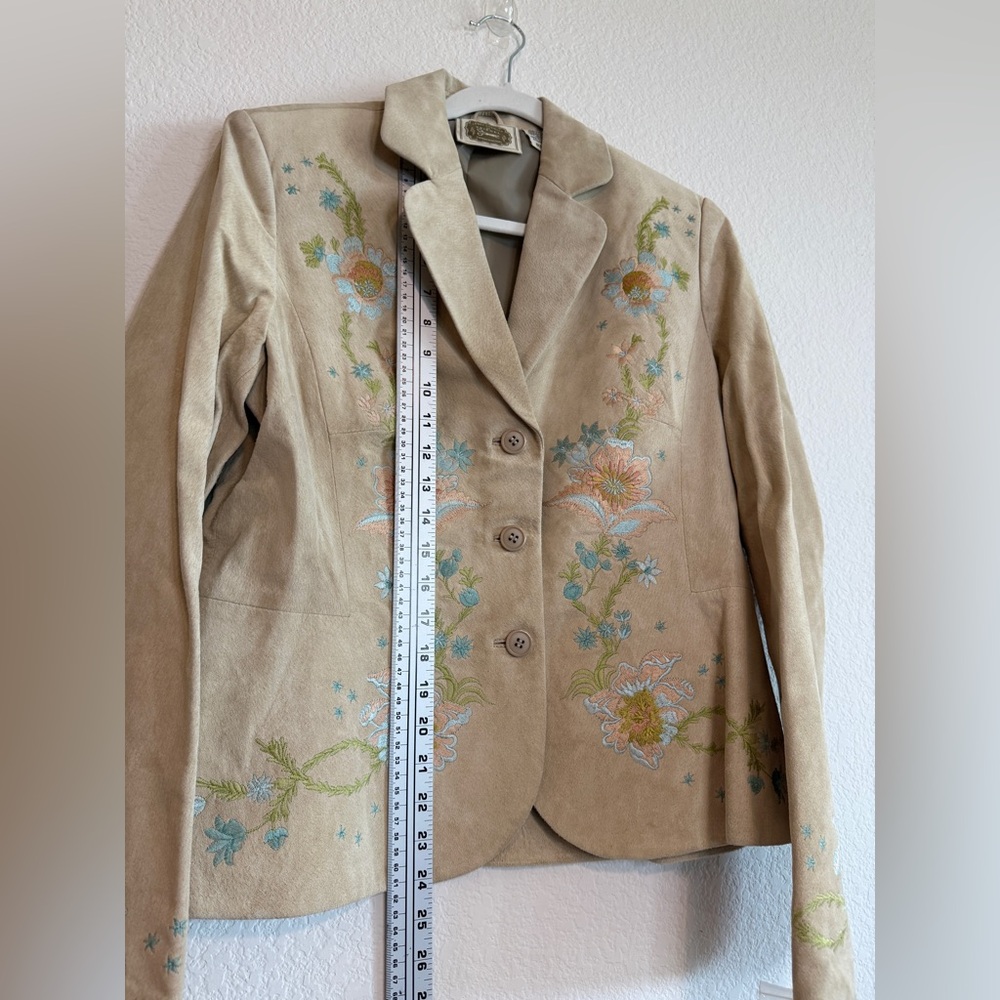 🆕 PTP 20” James C. for Spiegel 💛Embroidered Suede Leather Blazer | Size 12 | - Picture 11 of 16